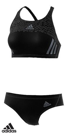 maillot de bain 2 pièces bikini femme adidas 3 stripes 2P noir +gris